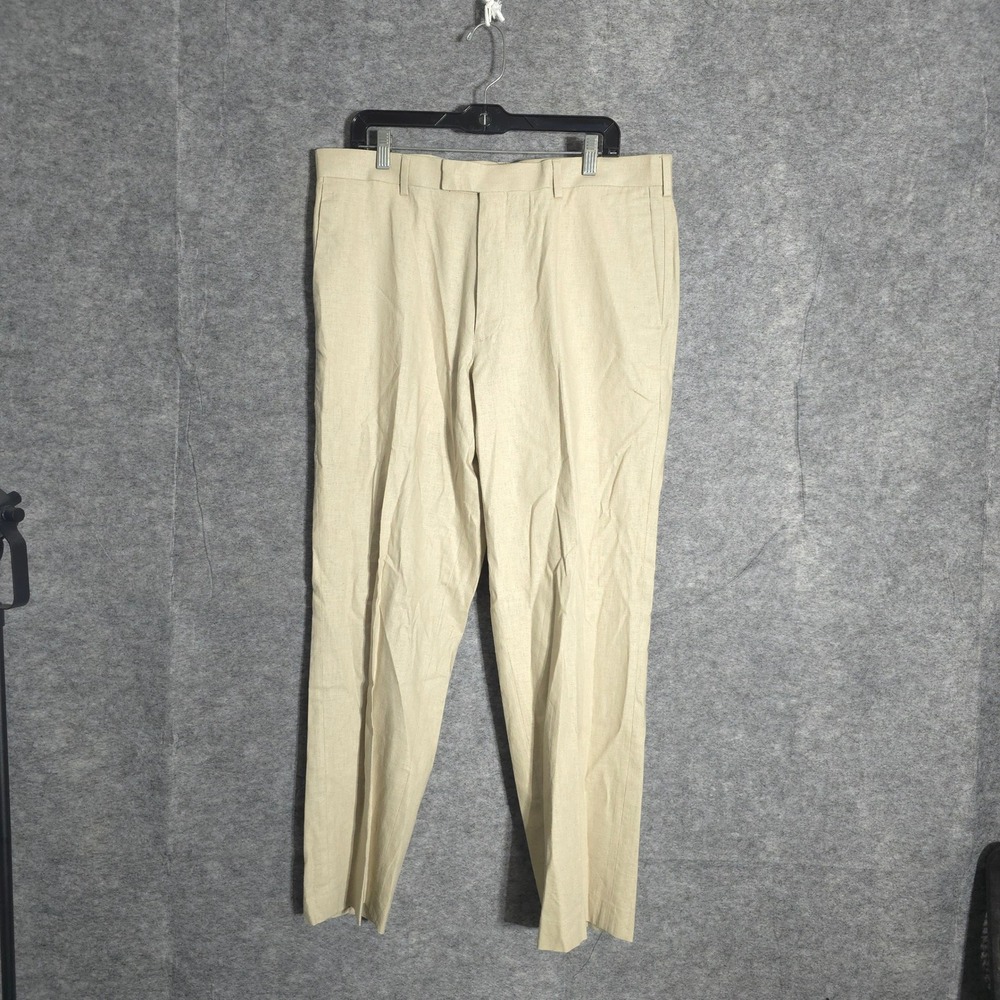 Cubavera Linen Blend Pants Men 36x32 Beige Flat Front Straight Leg Dress Slacks